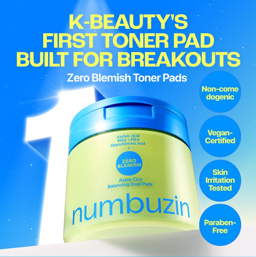 Numbuzin - No.0 Zero Blemish Azela Cica Balancing Dual Pads [210ml, 60 pads]