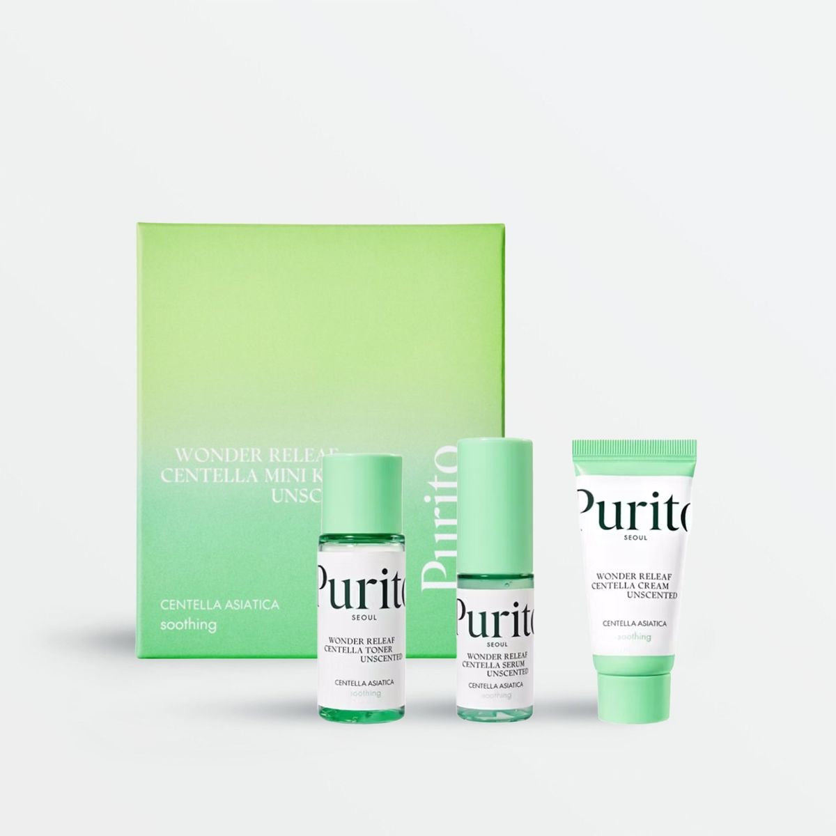 Purito SEOUL - Wonder Releaf Centella Mini Kit Unscented (Serum 15ml + Toner 30ml + Cream 15ml)