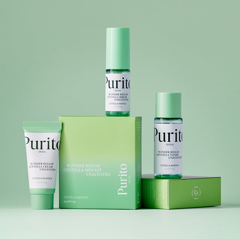 Purito SEOUL - Wonder Releaf Centella Mini Kit Unscented (Serum 15ml + Toner 30ml + Cream 15ml)
