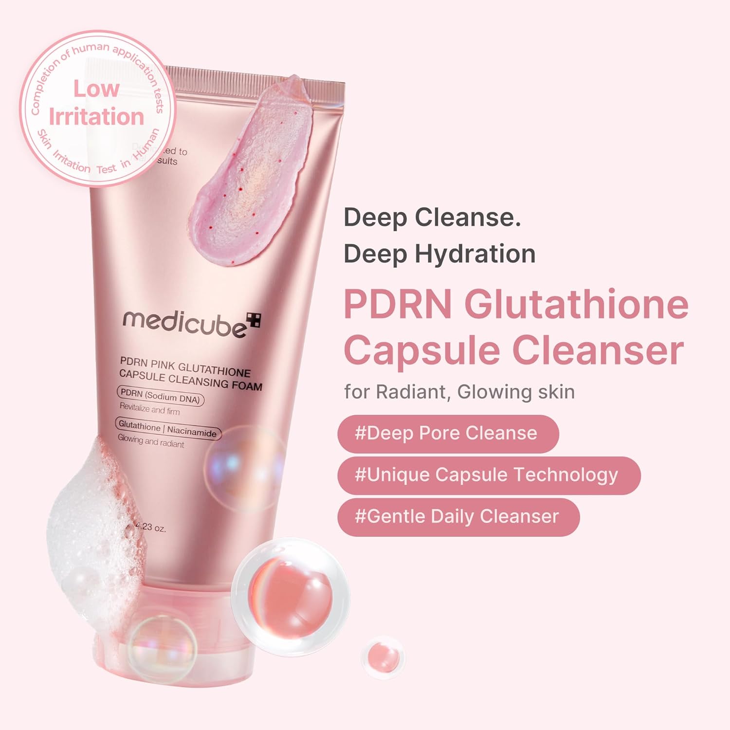 ⁠Medicube - PDRN Pink Glutathione Capsule Cleansing Foam (120g)