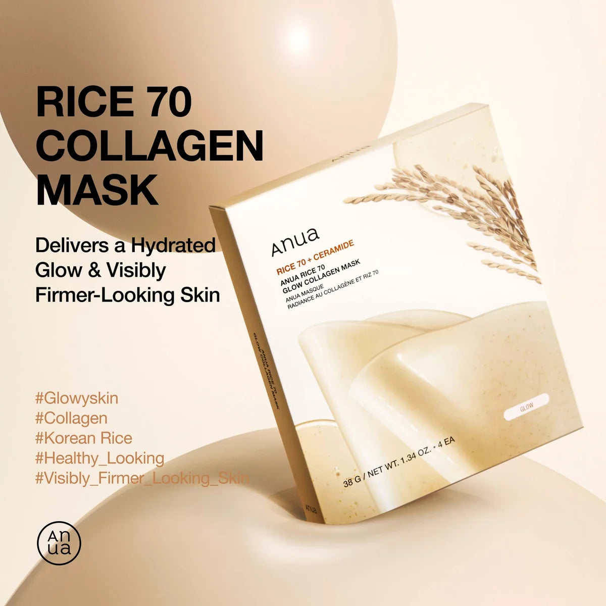 Anua - Rice 70 Glow Collagen Mask [4EA]